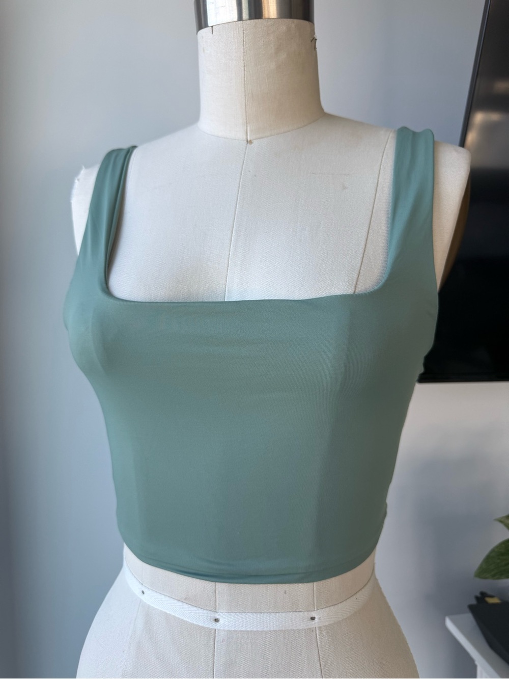 Sage Green Square Neck Crop Top